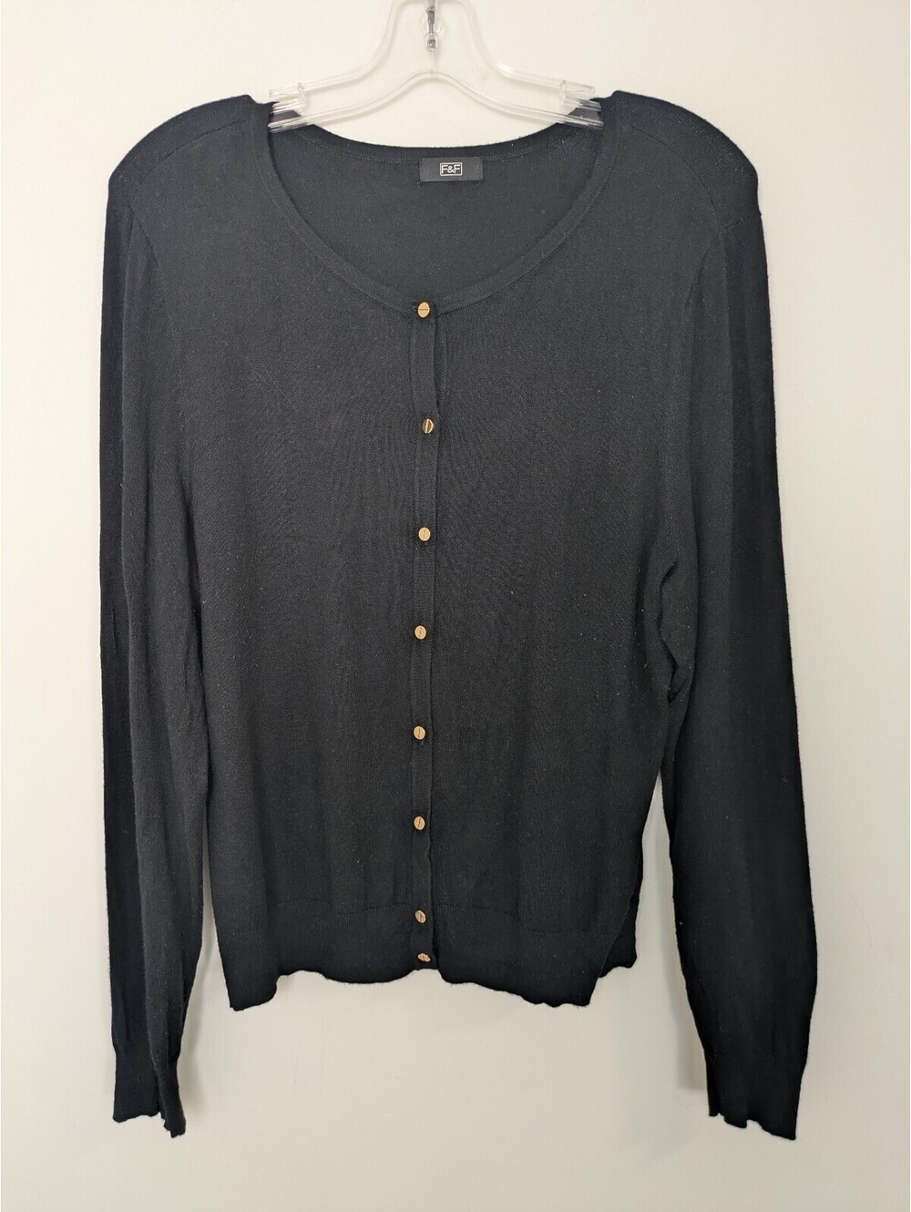 F&F Womens Black Button Down Long Sleeve Knit Cardigan Sweater Size Large